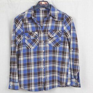Ladies' Snap Button Western Plaid Flannel Shirt Small